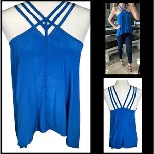 BCBGMaxAzria Bright Blue Dressy Silk Strappy Halter Style Tank Top